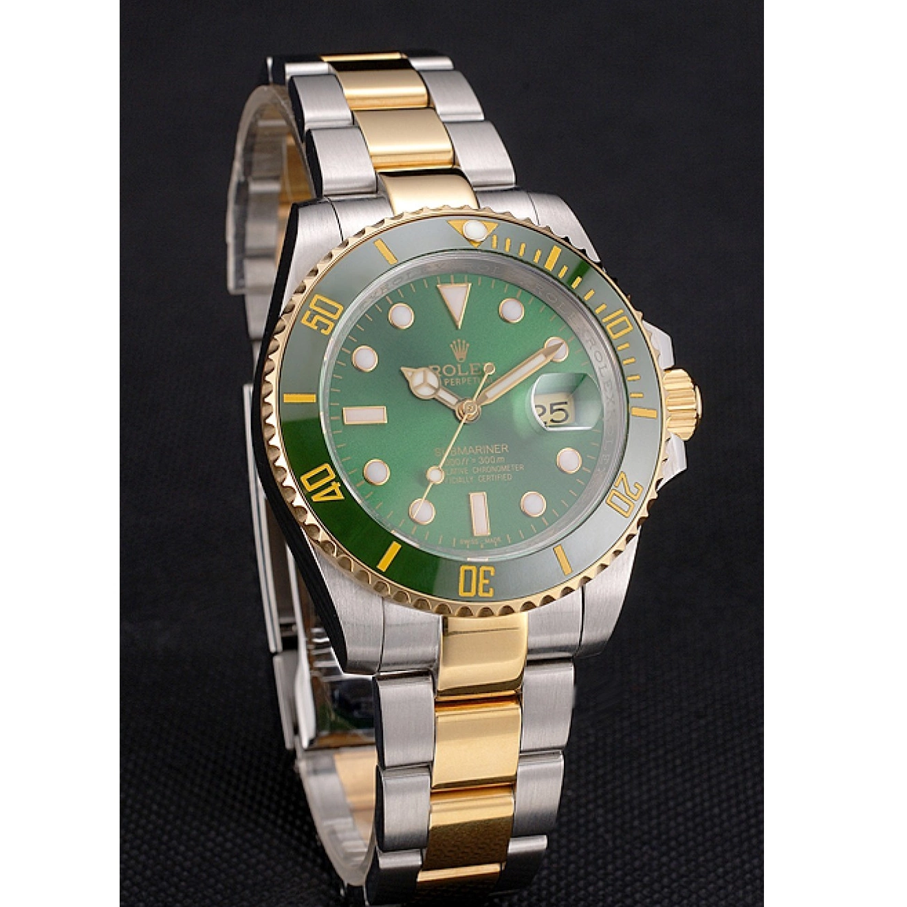 AAA Replica Watches Swiss Steel Rolex Tone Two Submariner Green Gold Bezel And Dial Bracelet 0806
